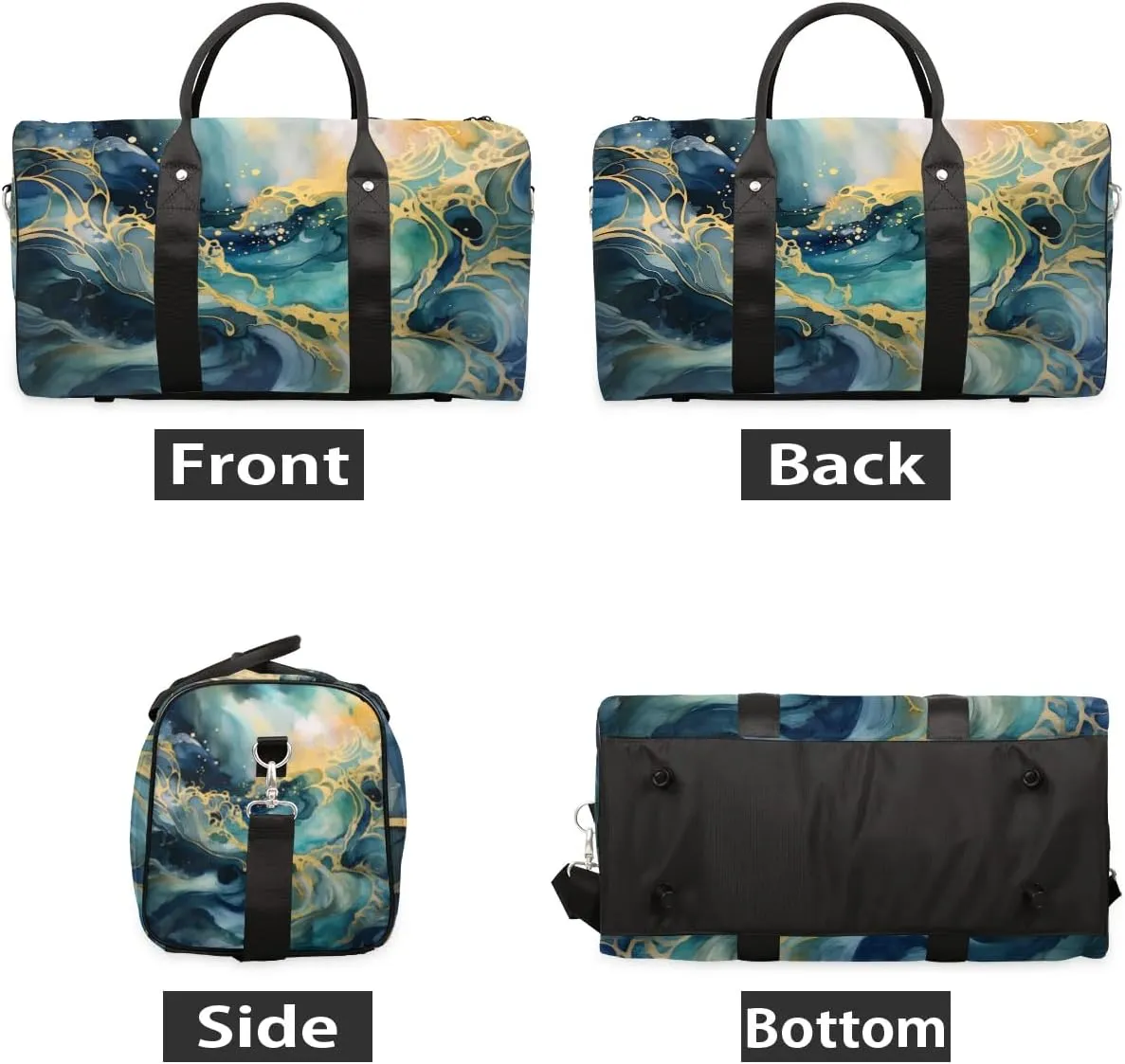 Retro Marble Pattern Travel Duffel Bag for Women Men Waterproof Foldable Overnight Weekender Bag Large Capacity Sports Gym Bag
