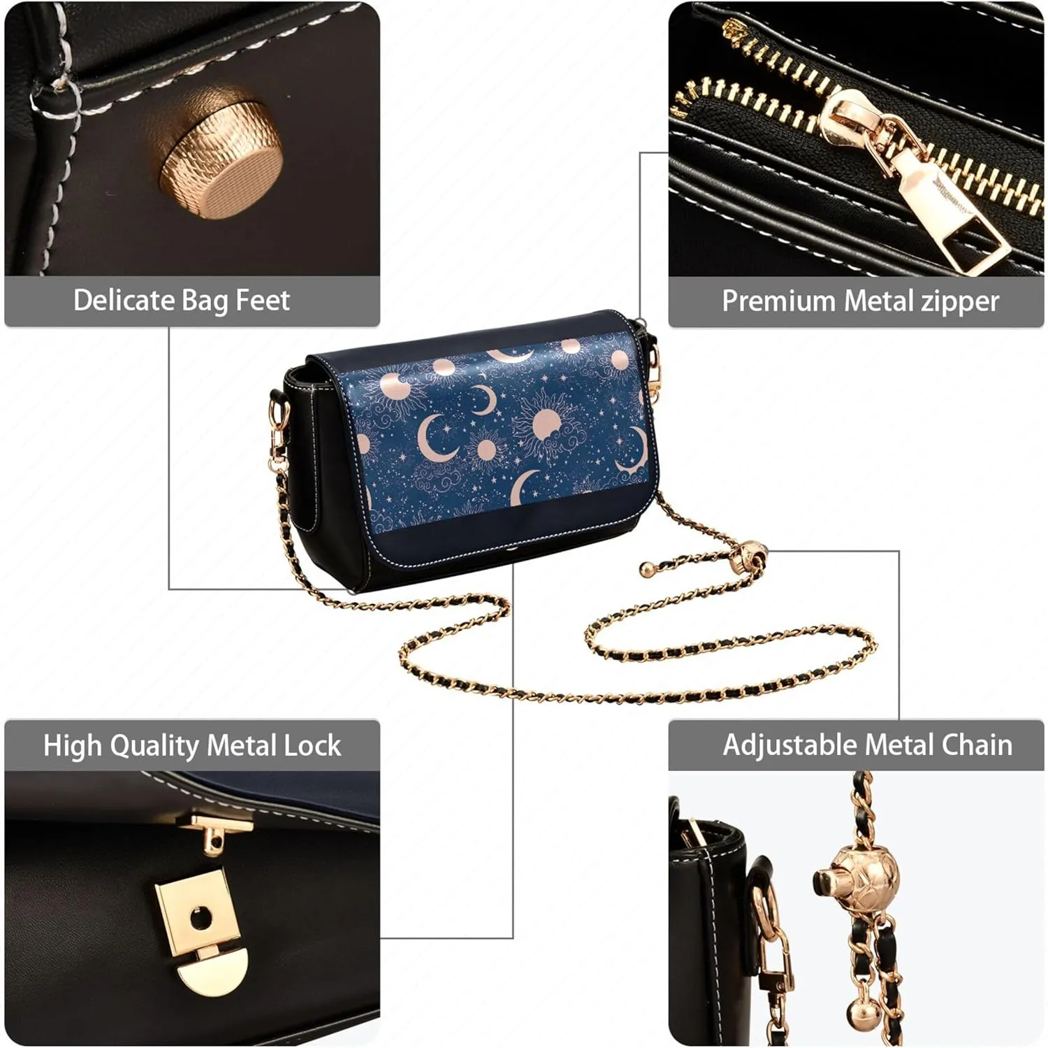 Retro Shoulder Leather Bags, Cute Woodland Animals Fox Crossbody Bags for Women Phone Satchel with Chain Strap
