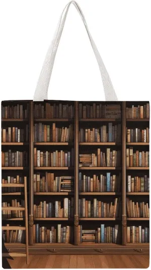 Reusable Grocery Bags Library Bookshelf Shopping Bag Lightweight Shoulder Bags Large Tote Bag for Travel Work Handbag