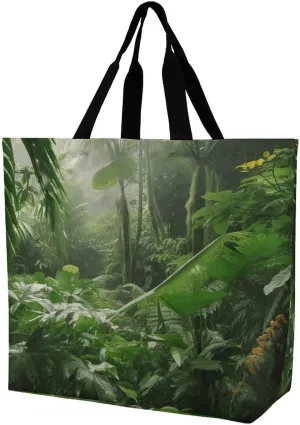 Reusable Grocery Bags Tropical Rainforest Shopping Bag Lightweight Shoulder Bags Large Tote Bag for Travel Work Handbag