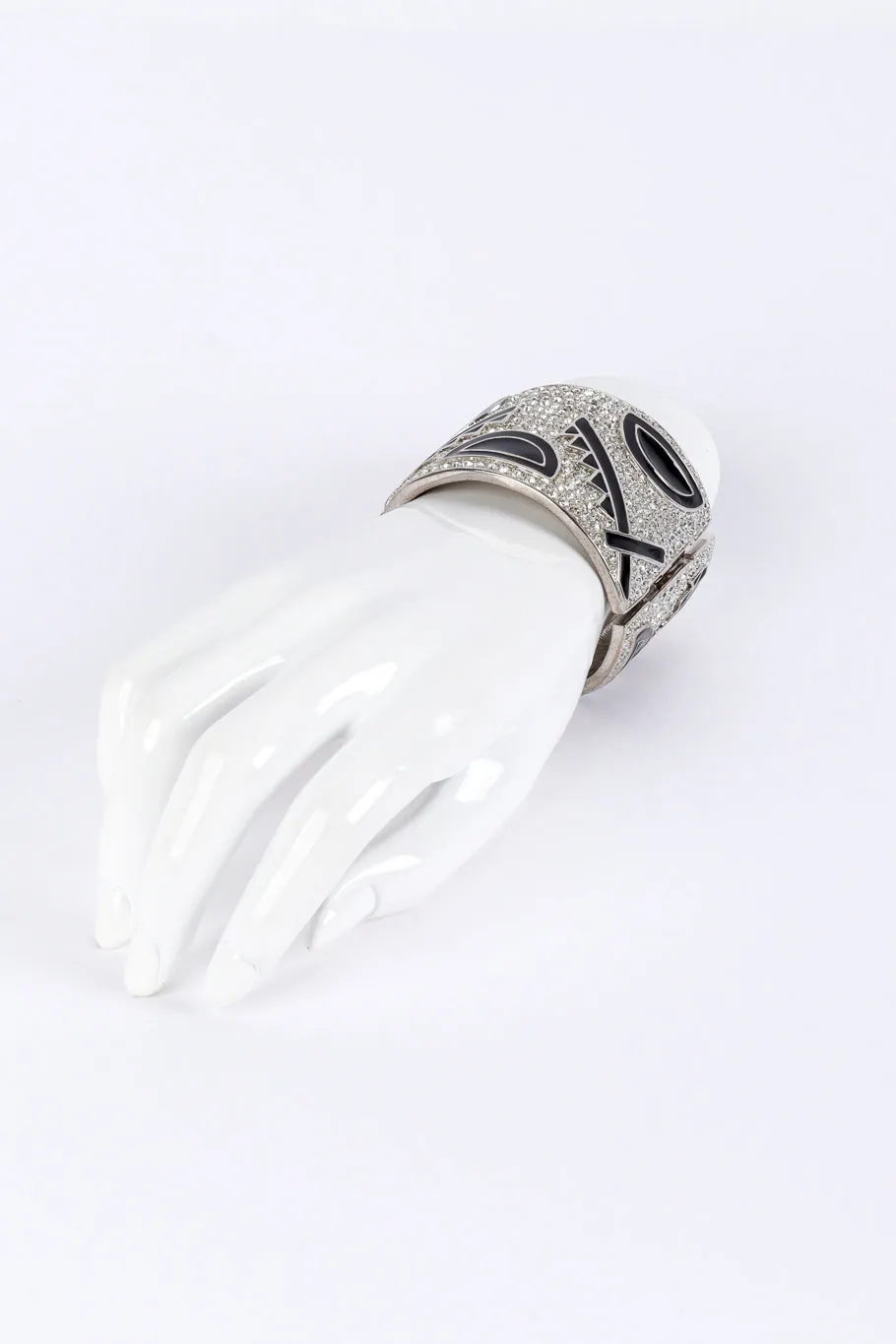Rhinestone & Geo Enamel Deco Bangle Cuff