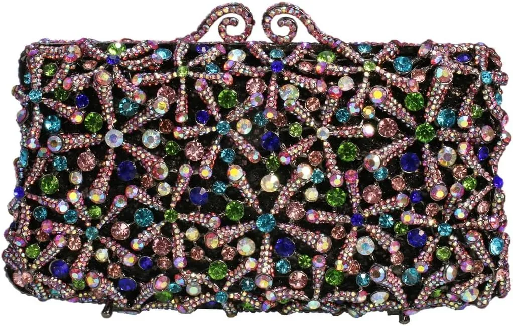 Rhinestone Flower Clutch for Women Sparkling Starfish Glowing Handbag Dazzling Party Banquet Crossbody Purse