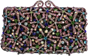 Rhinestone Flower Clutch for Women Sparkling Starfish Glowing Handbag Dazzling Party Banquet Crossbody Purse