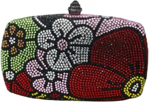 Rhinestone Flower Pattern Evening Clutch Chic Floral Diamond Women Purse Shoulder Bag for Cocktail Party Wedding
