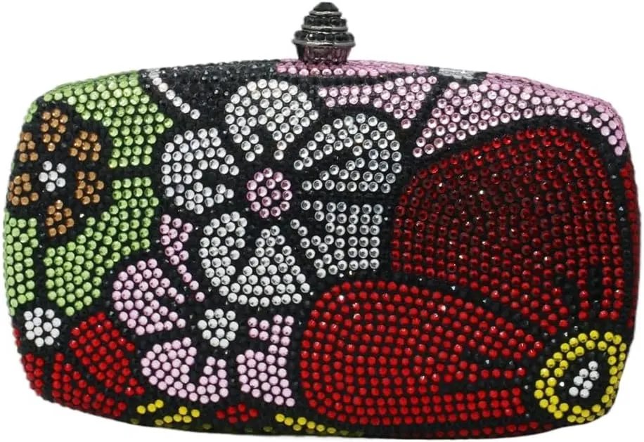 Rhinestone Flower Pattern Evening Clutch Chic Floral Diamond Women Purse Shoulder Bag for Cocktail Party Wedding