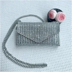 Rhinestone Purse Hand Bags For Women Handbags Chain Silver Purse Party Bags For Wedding Party Prom