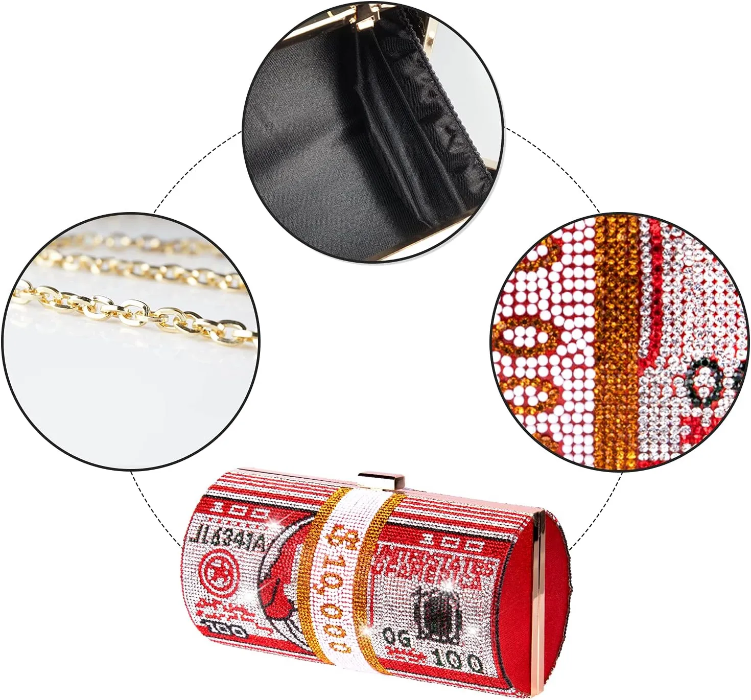 Rhinestone Red Money Clutch Purse for Women Evening Handbags Crystal Money Bag Purse Diamond Bling Clutches for Wedding Party