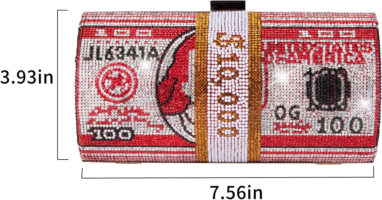Rhinestone Red Money Clutch Purse for Women Evening Handbags Crystal Money Bag Purse Diamond Bling Clutches for Wedding Party