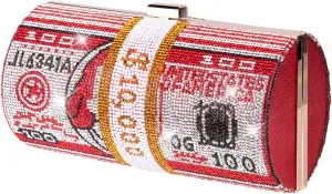 Rhinestone Red Money Clutch Purse for Women Evening Handbags Crystal Money Bag Purse Diamond Bling Clutches for Wedding Party