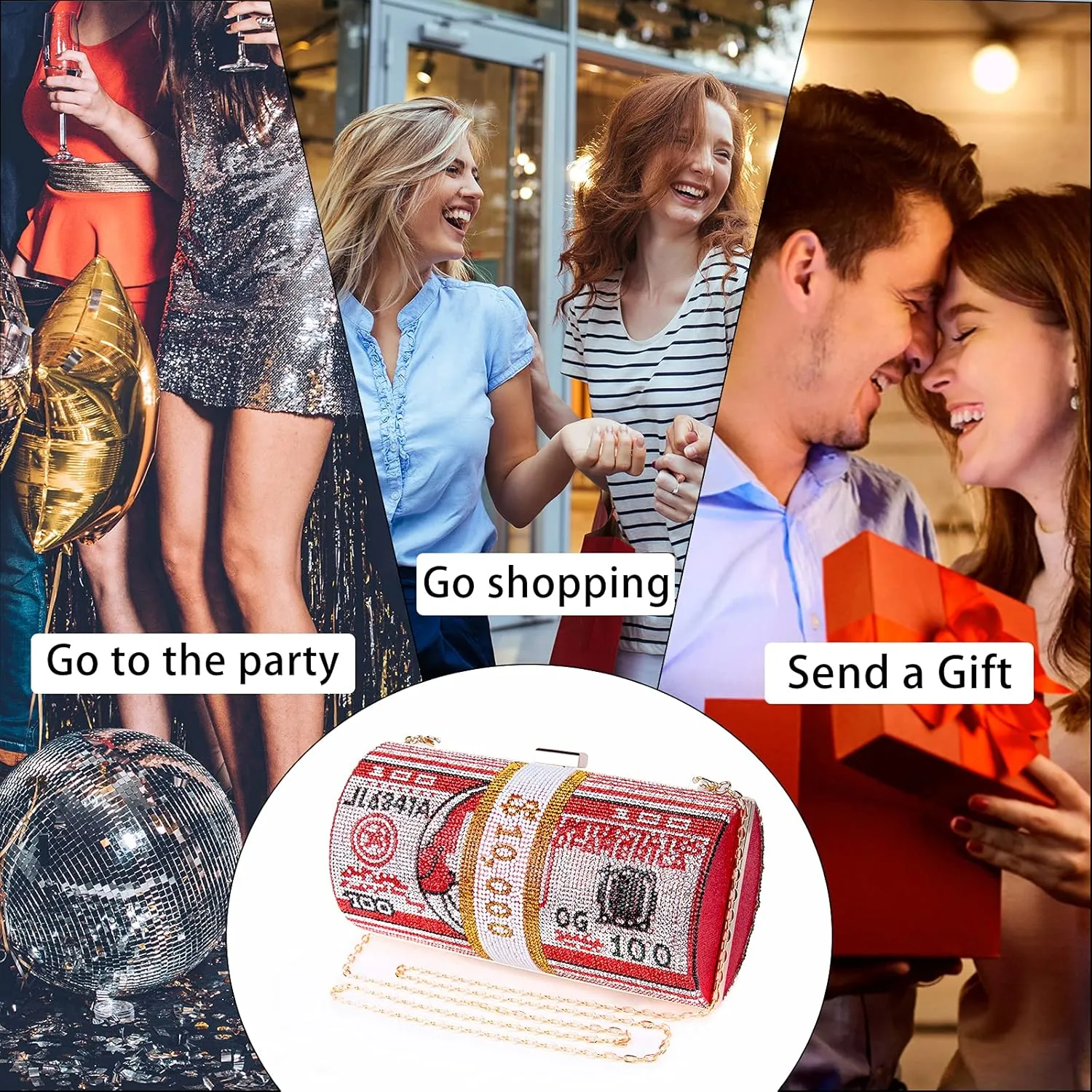 Rhinestone Red Money Clutch Purse for Women Evening Handbags Crystal Money Bag Purse Diamond Bling Clutches for Wedding Party
