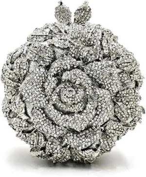 Rhinestone Rose Evening Clutch for Women Diamond Flower Cocktail Handbag Prom Party Shoulder Purse