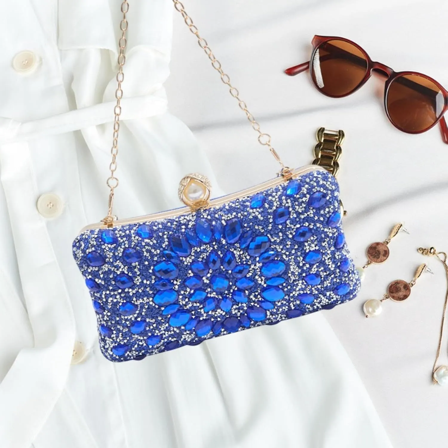 Rhinestones Clutch Elegant Bag with Removable Chain for Commitment