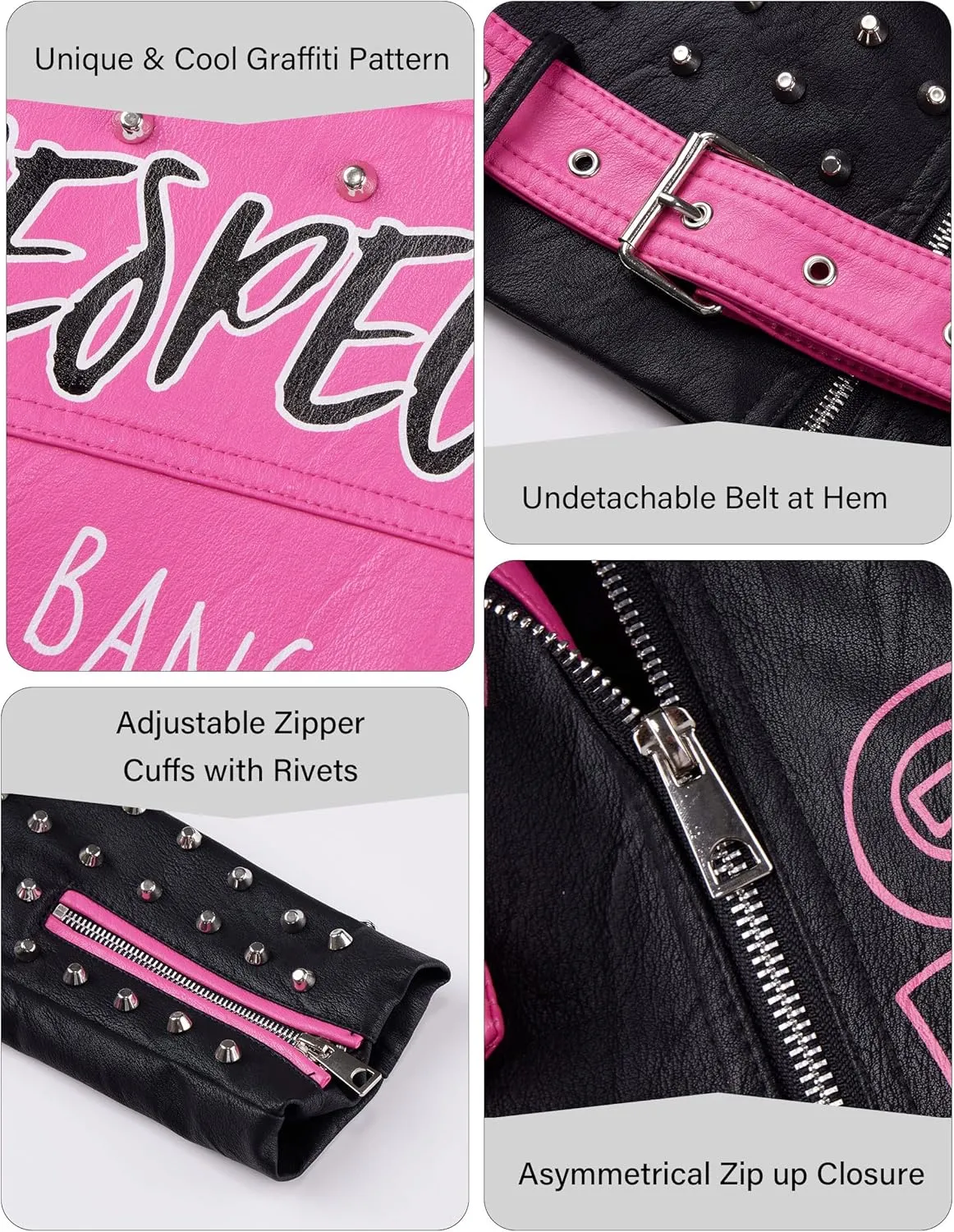 RISISSIDA Women Faux Leather Jacket Studded Rivet Spring Fall Winter Fashion, Moto Biker Trendy Clothes Streetwear Belted