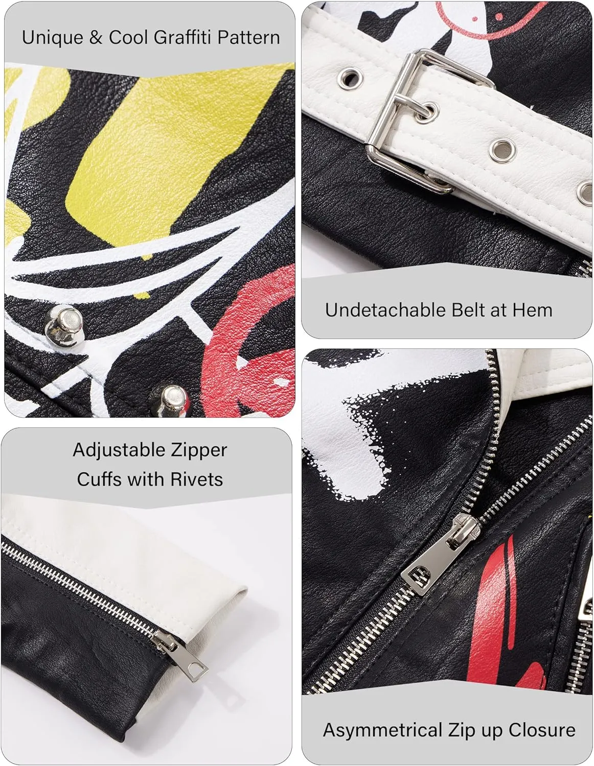 RISISSIDA Women Faux Leather Jacket Studded Rivet Spring Fall Winter Fashion, Moto Biker Trendy Clothes Streetwear Belted