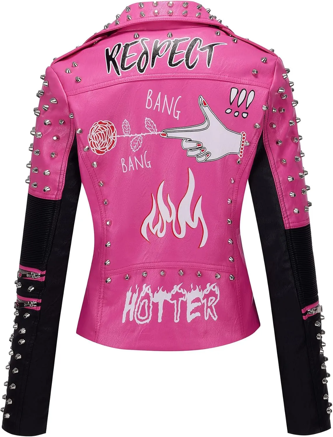 RISISSIDA Women Faux Leather Jacket Studded Rivet Spring Fall Winter Fashion, Moto Biker Trendy Clothes Streetwear Belted