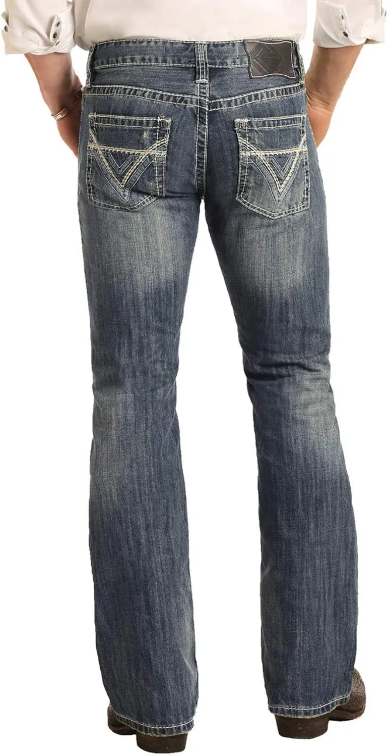 Rock & Roll Denim Men's and Pistol Med Slim Bootcut Jeans Blue 34W x 30L