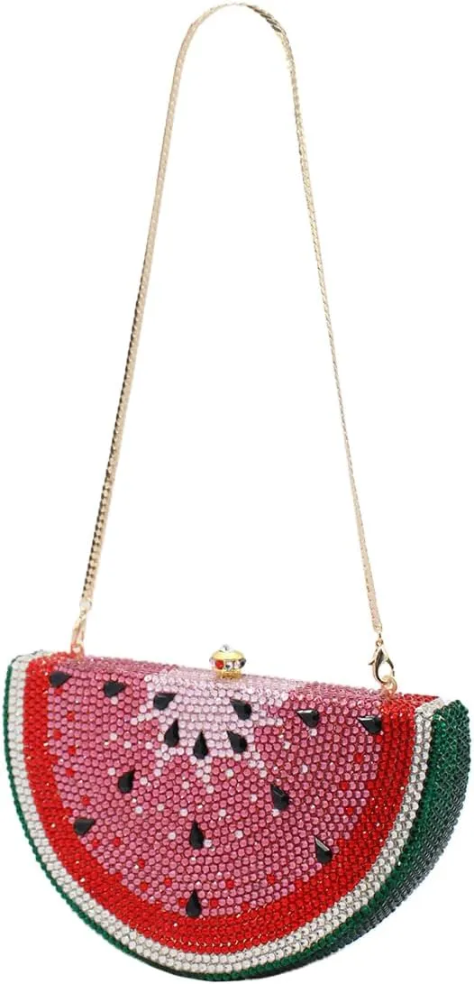 RomanticDesign Cute Watermelon Rhinestone Evening Clutch for Women Glitter Crystal Purse Party Cocktail Banquet Handbag