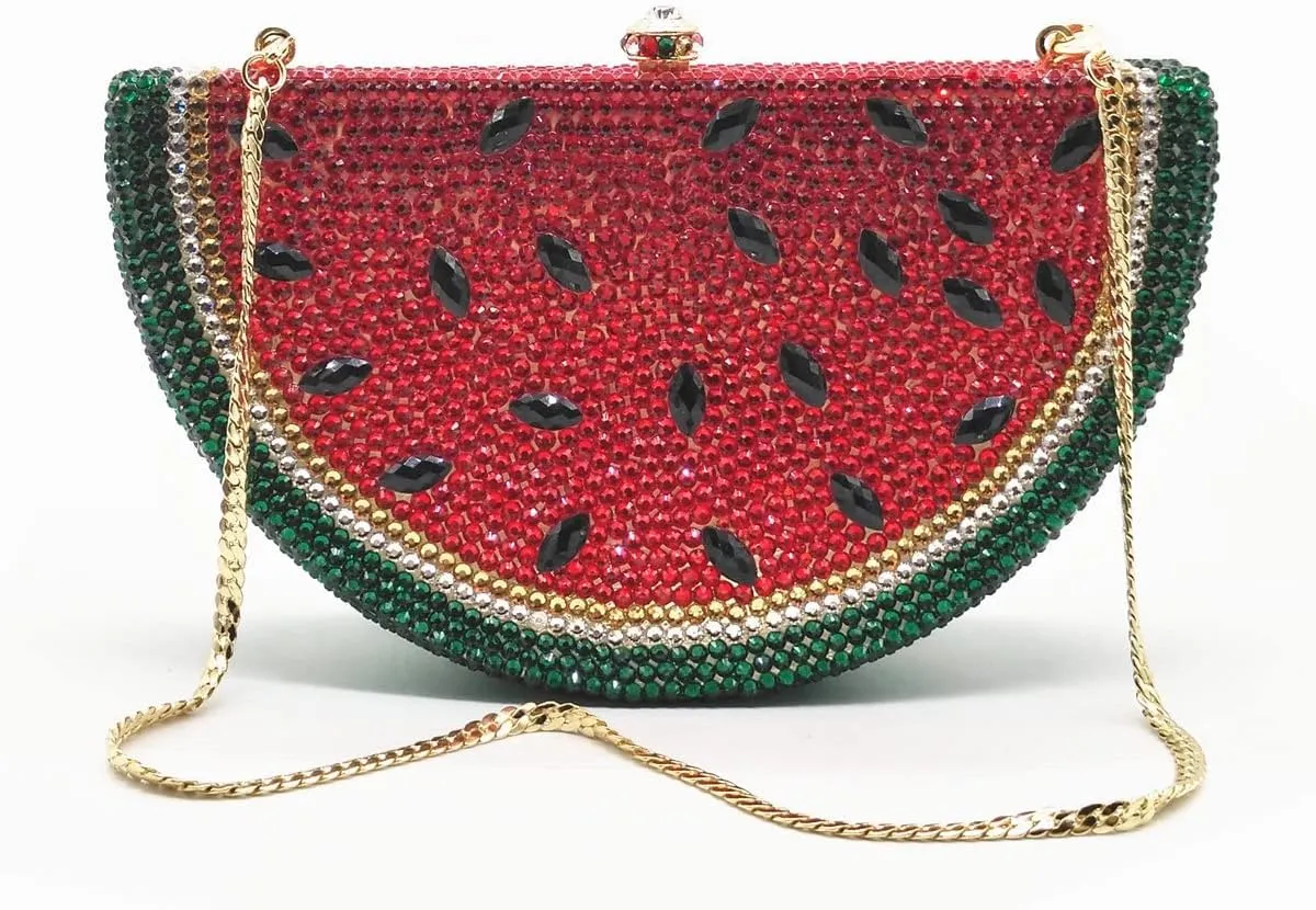 RomanticDesign Cute Watermelon Rhinestone Evening Clutch for Women Glitter Crystal Purse Party Cocktail Banquet Handbag