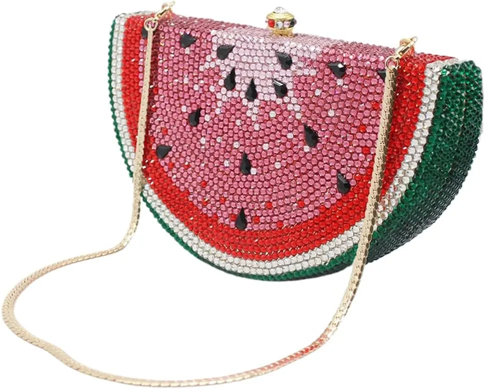 RomanticDesign Cute Watermelon Rhinestone Evening Clutch for Women Glitter Crystal Purse Party Cocktail Banquet Handbag