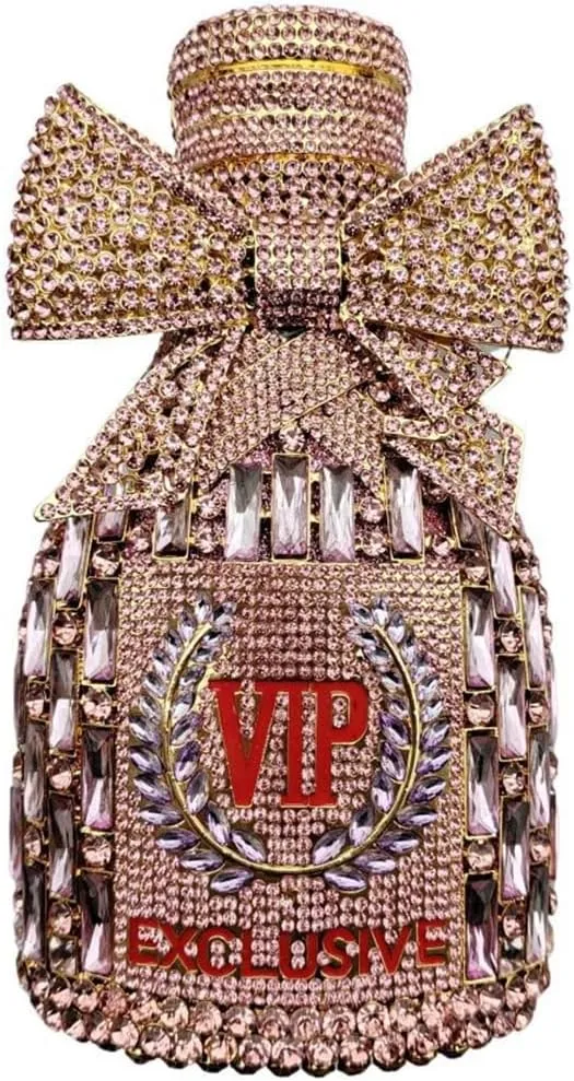 RomanticDesign Women Champagne Bottle Rhinestone Evening Clutch Bride Purse Chic Bowknot Crystal Handbag for Party Prom