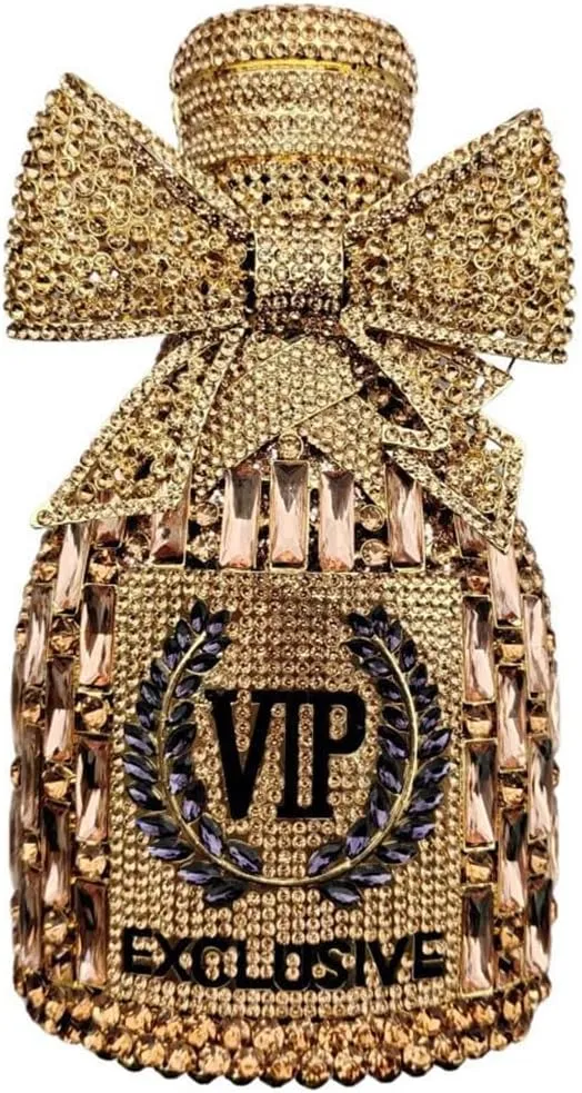 RomanticDesign Women Champagne Bottle Rhinestone Evening Clutch Bride Purse Chic Bowknot Crystal Handbag for Party Prom