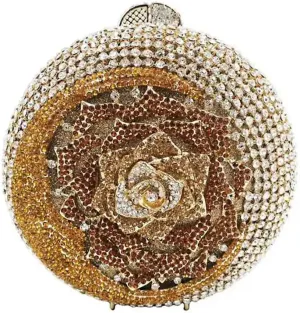 RomanticDesign Women Moon Flower Evening Bag Round Luxury Sparkly Rhinestone Bride Clutch Handbag Party Prom Banquet Purse