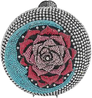 RomanticDesign Women Moon Flower Evening Bag Round Luxury Sparkly Rhinestone Bride Clutch Handbag Party Prom Banquet Purse