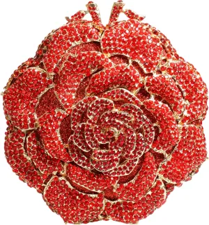 RomanticDesign Women Round Rose Flower Rhinestone Clutch Bag Elegant Crystal Bride Purse for Evening Party Prom Wedding
