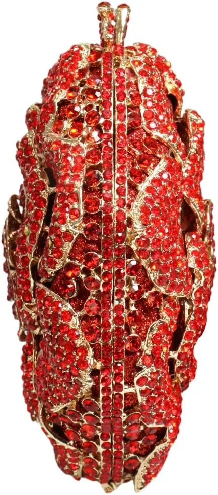 RomanticDesign Women Round Rose Flower Rhinestone Clutch Bag Elegant Crystal Bride Purse for Evening Party Prom Wedding