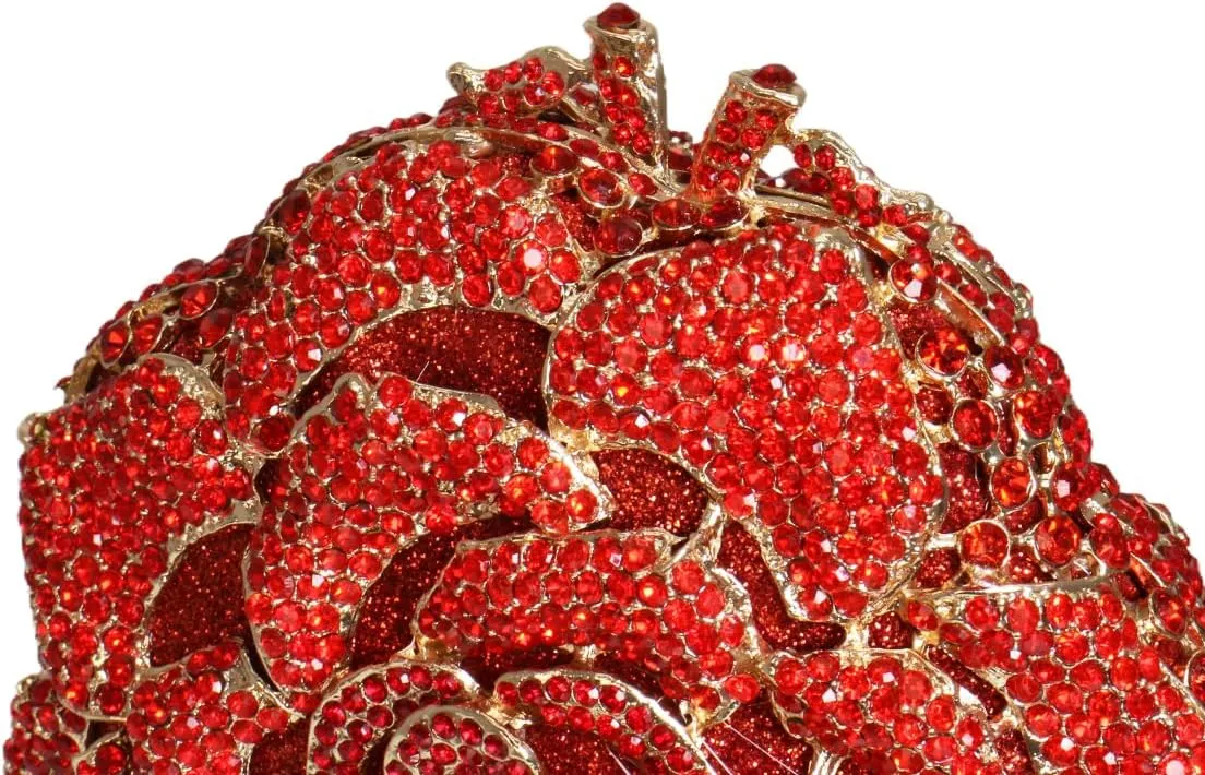 RomanticDesign Women Round Rose Flower Rhinestone Clutch Bag Elegant Crystal Bride Purse for Evening Party Prom Wedding