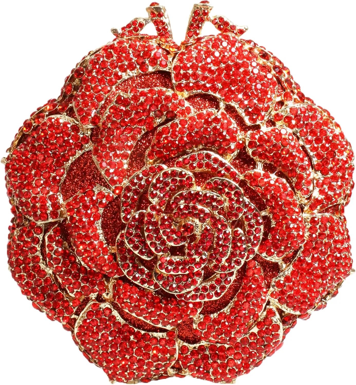 RomanticDesign Women Round Rose Flower Rhinestone Clutch Bag Elegant Crystal Bride Purse for Evening Party Prom Wedding