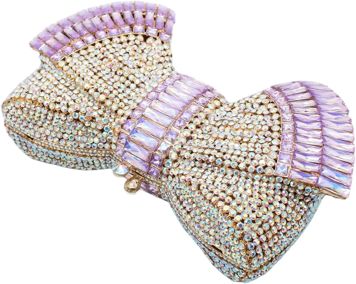 RomanticDesign Women Sparkly Bowknot Evening Clutch Luxury Rhinestone Bride Purse Wedding Party Prom Banquet Handbag