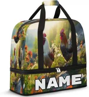 Rooster Printed Custom Foldable Duffle Bag with Shoes Compartment Personalized Large Capacity Waterproof Travel Weekender Bag Overnight Bag for Sports Gym