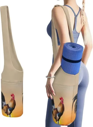 Rooster Sunrise Lightweight Yoga Mat Bag with Pockets Portable Canvas Carrying Shoulder Bags for Women Men