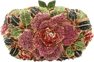 Rose Flower Crystal Purses Sparkly Rhinestone Evening Clutch for Women Wedding Party Cocktail Handbags