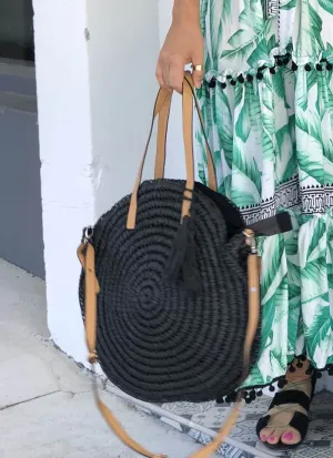 Round Woven Bag - Black