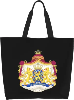 Royal Coat of arms of The Netherlands Canvas Tote Bags for Women, Ladies Shoulder Handbags Large Purse Lightweight Foldable Reusable Shopping Bag with Pockets for Work, Travel, 15.7x19.7in