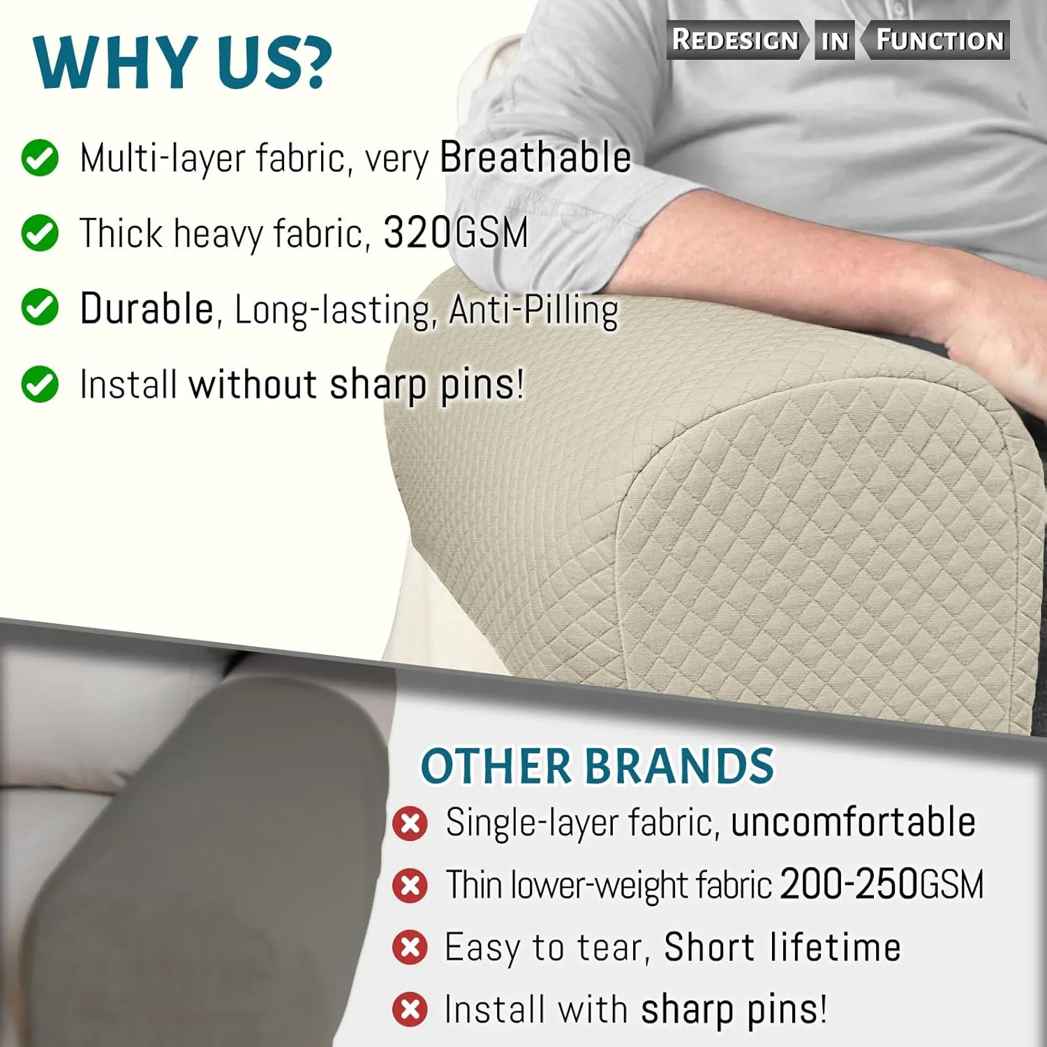 Roytub Stretch Couch Arm Covers, Breathable Armrest Cover for Sofas and Chairs Armrest Cover Keep Home Clean, Scratch-Resistant Sofa Arm Covers Protect and Decorate Your Sofa(Large, Sand, 2PCS)