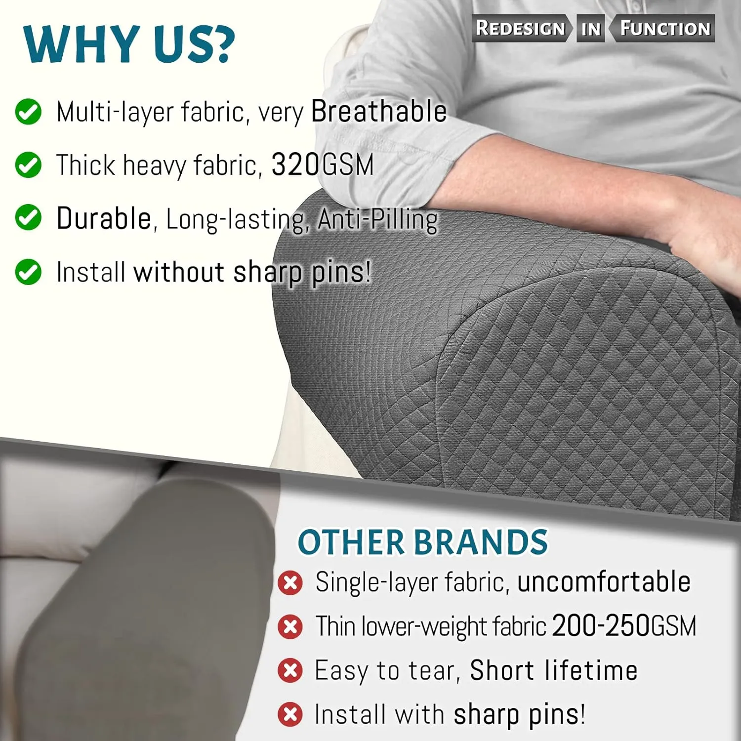 Roytub Stretch Couch Arm Covers, Breathable Armrest Covers for Sofas and Chairs Arm Covers Keep Your Home Clean, Scratch-Resistant Sofa Arm Covers can Decorate and Protect Your Sofa(2 PCS, Grey)