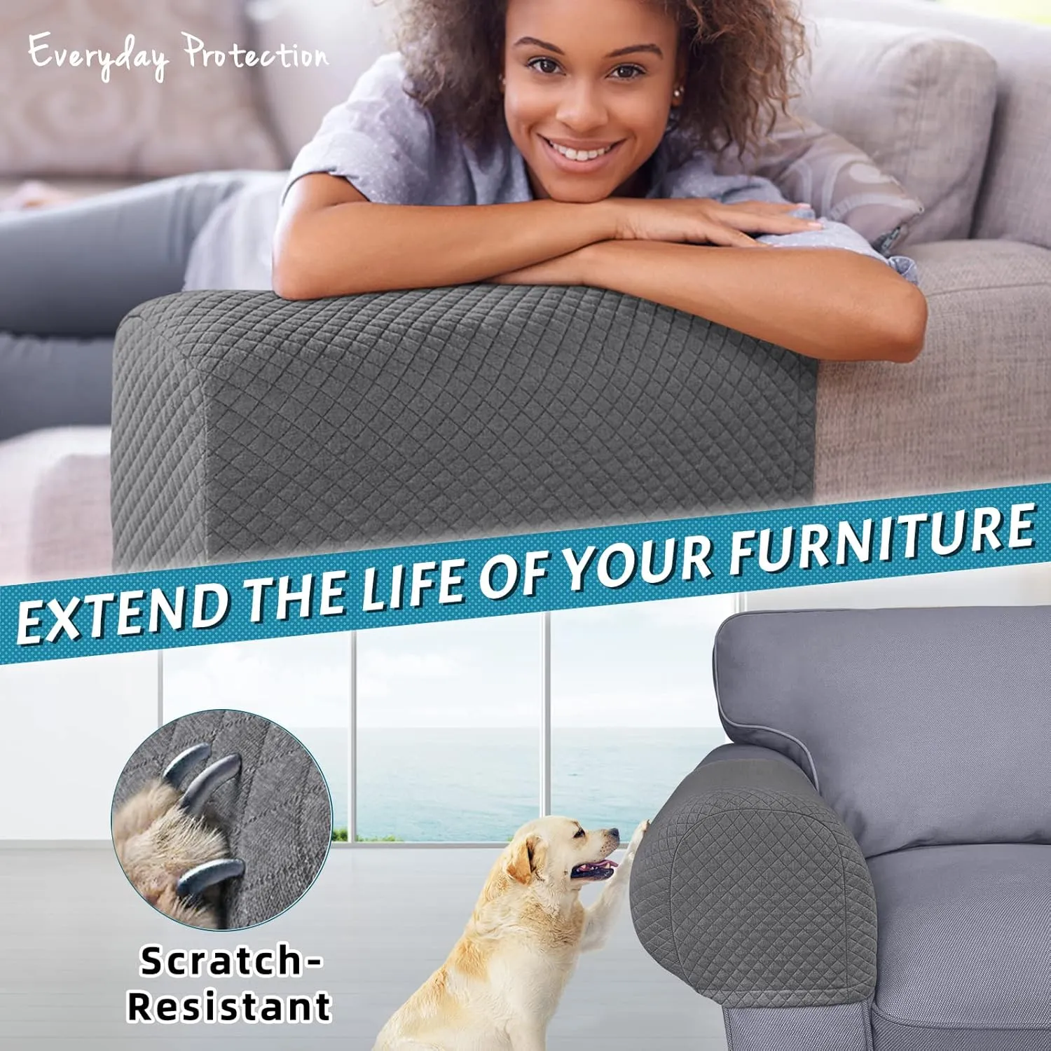 Roytub Stretch Couch Arm Covers, Breathable Armrest Covers for Sofas and Chairs Arm Covers Keep Your Home Clean, Scratch-Resistant Sofa Arm Covers can Decorate and Protect Your Sofa(2 PCS, Grey)