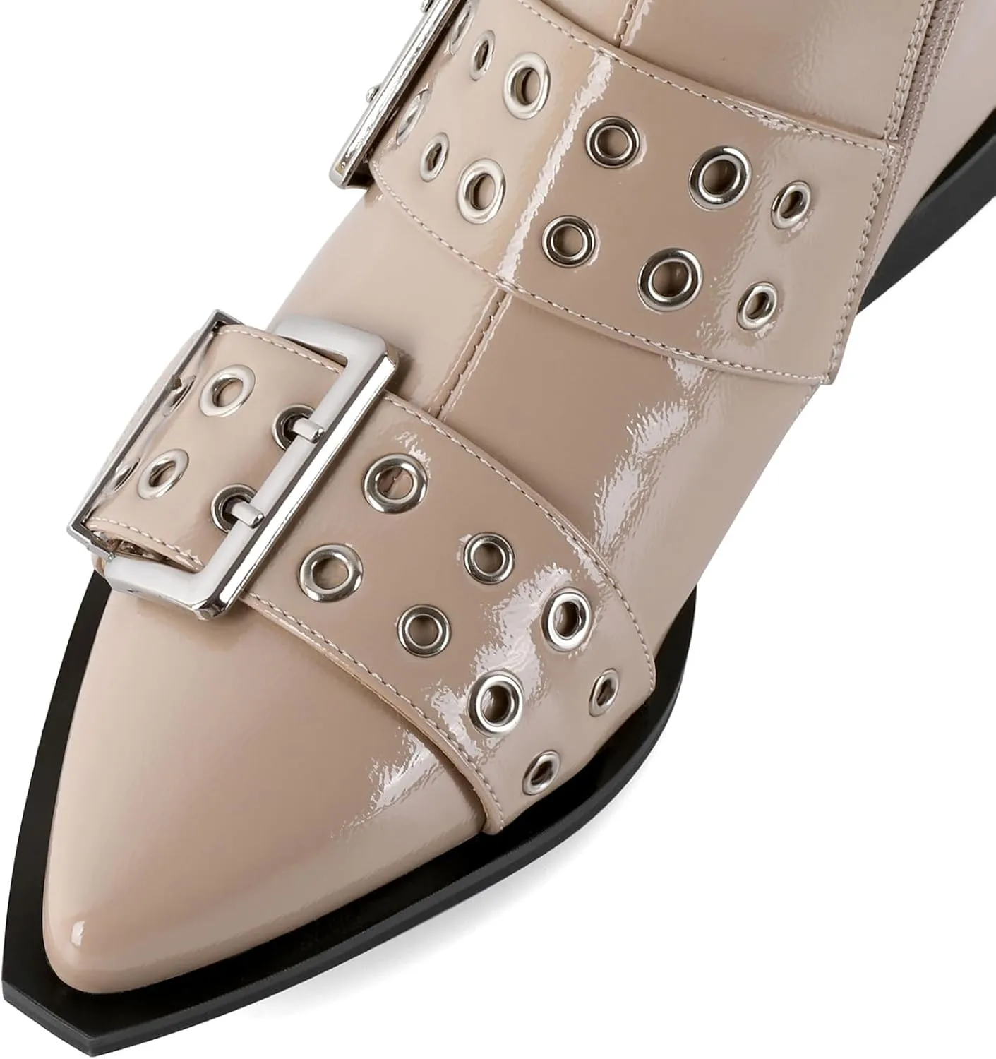 SAMMITOP Women's Ankle Boot Chunky Low Heel Dress Ankle Boots Classic Pointed Toe Side Zipper Chelsea Booties with Metal Buckle Eyelet 1.2 Inch
