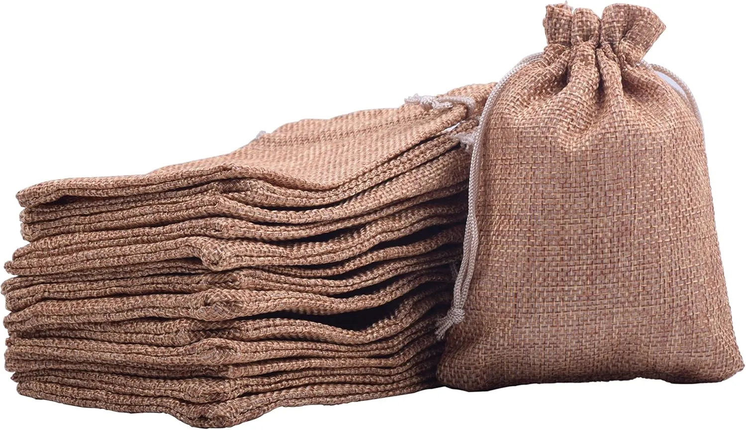 Sansam 50pcs 10.0x14.0cm/4.0''x5.6'' Camel Lining Burlap Small Gift Bags Hemp/Hessian Bags, Jewelry Pouches, Wedding Favors, Jewelry Packing, Sacks