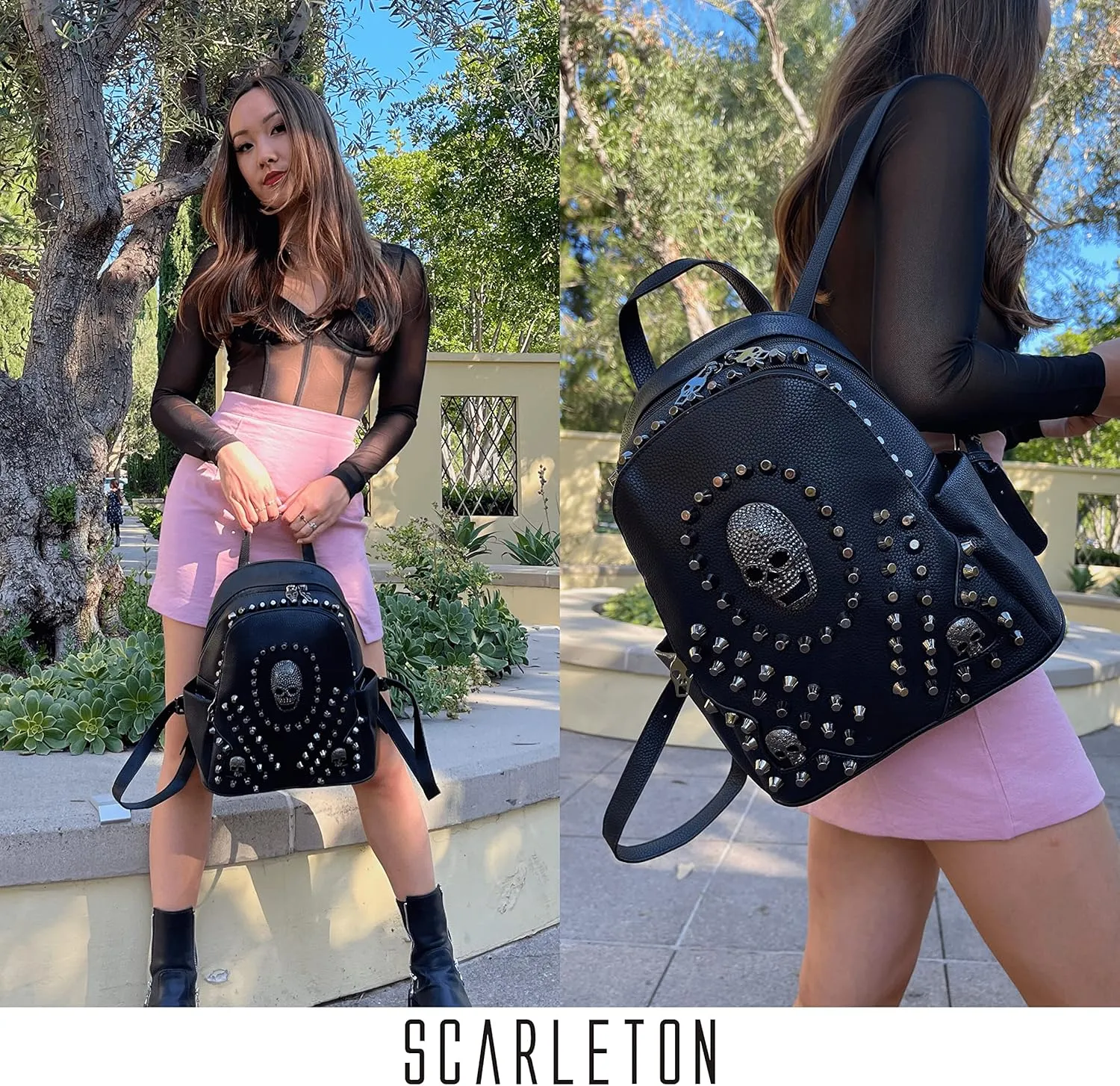 Scarleton Studded Skull Bag for Women, Vegan Leather Punk Rock Rivet Bag, Shoulder Bag H1417
