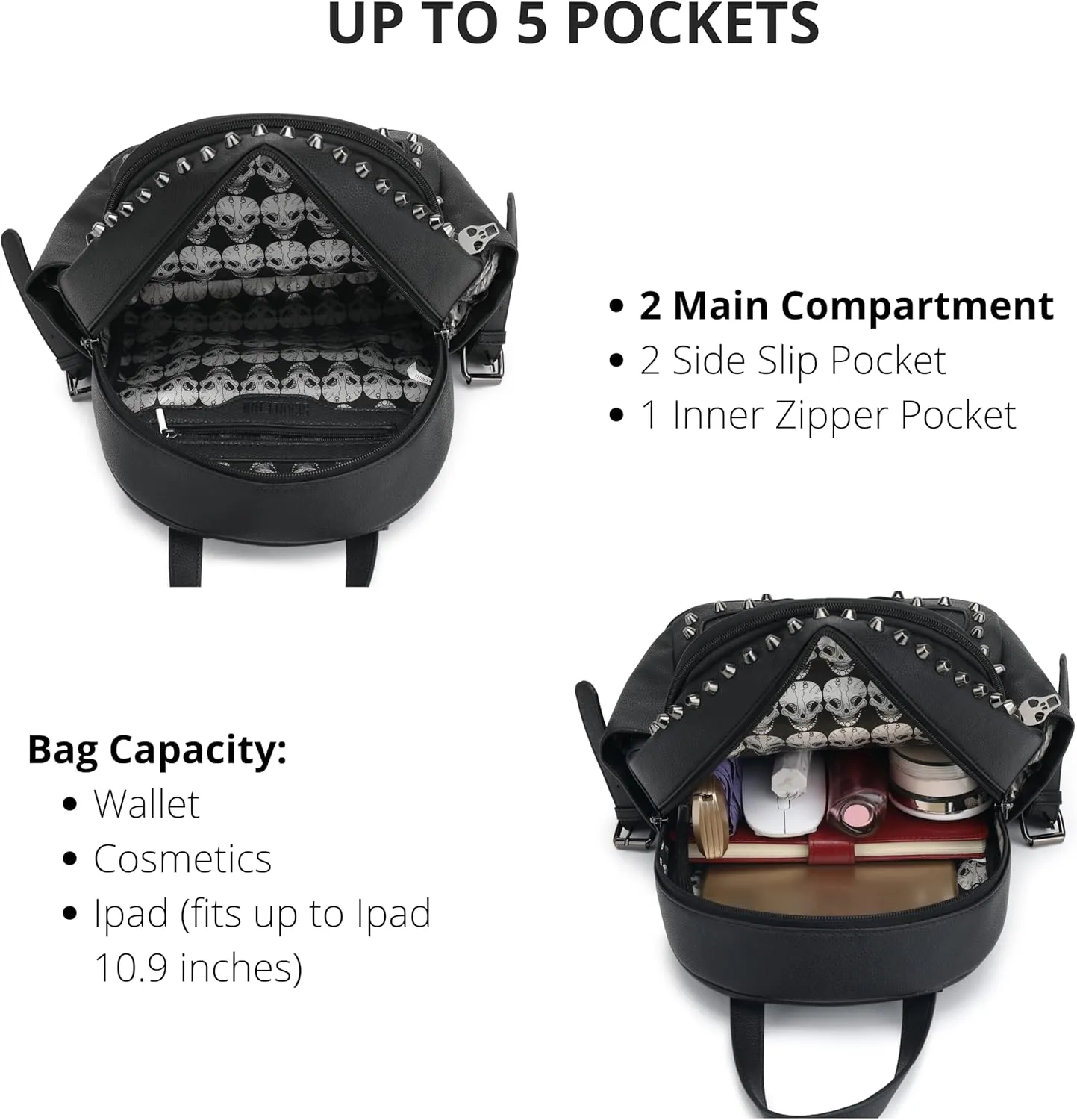 Scarleton Studded Skull Bag for Women, Vegan Leather Punk Rock Rivet Bag, Shoulder Bag H1417