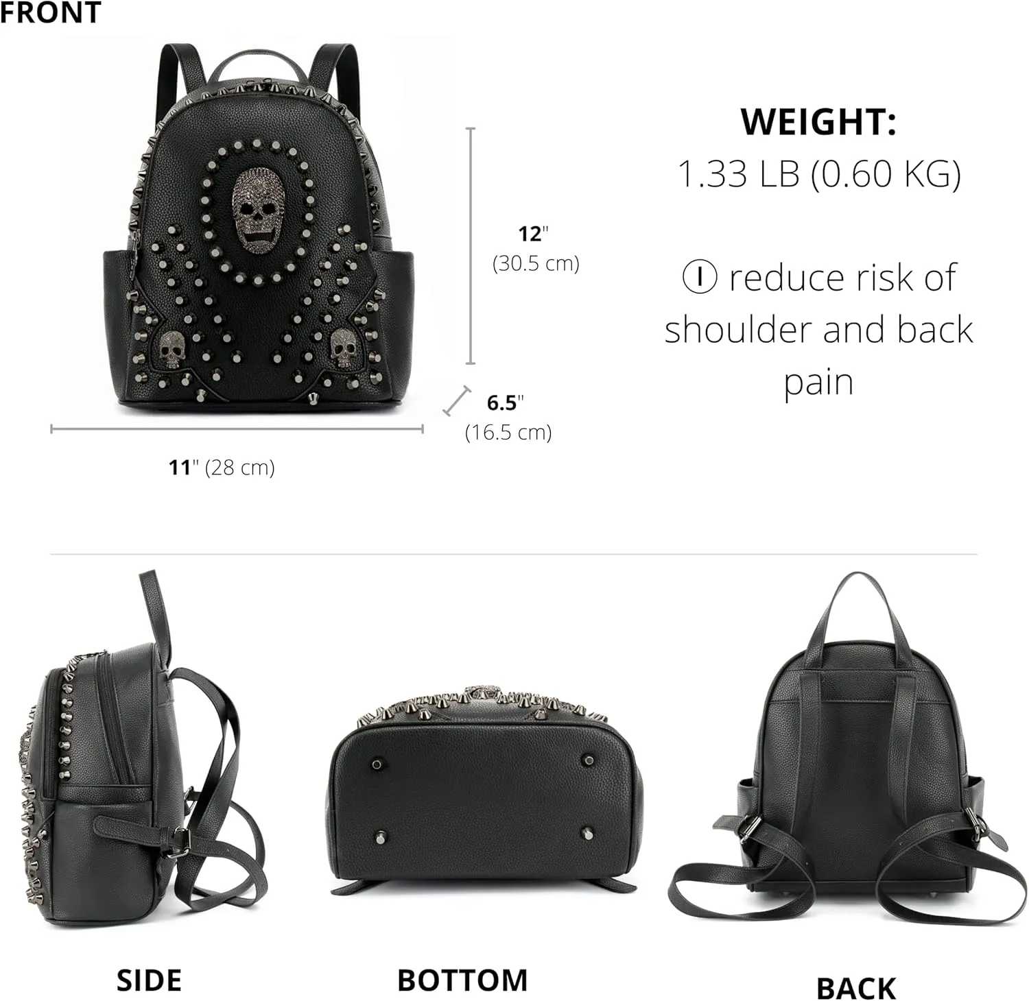 Scarleton Studded Skull Bag for Women, Vegan Leather Punk Rock Rivet Bag, Shoulder Bag H1417