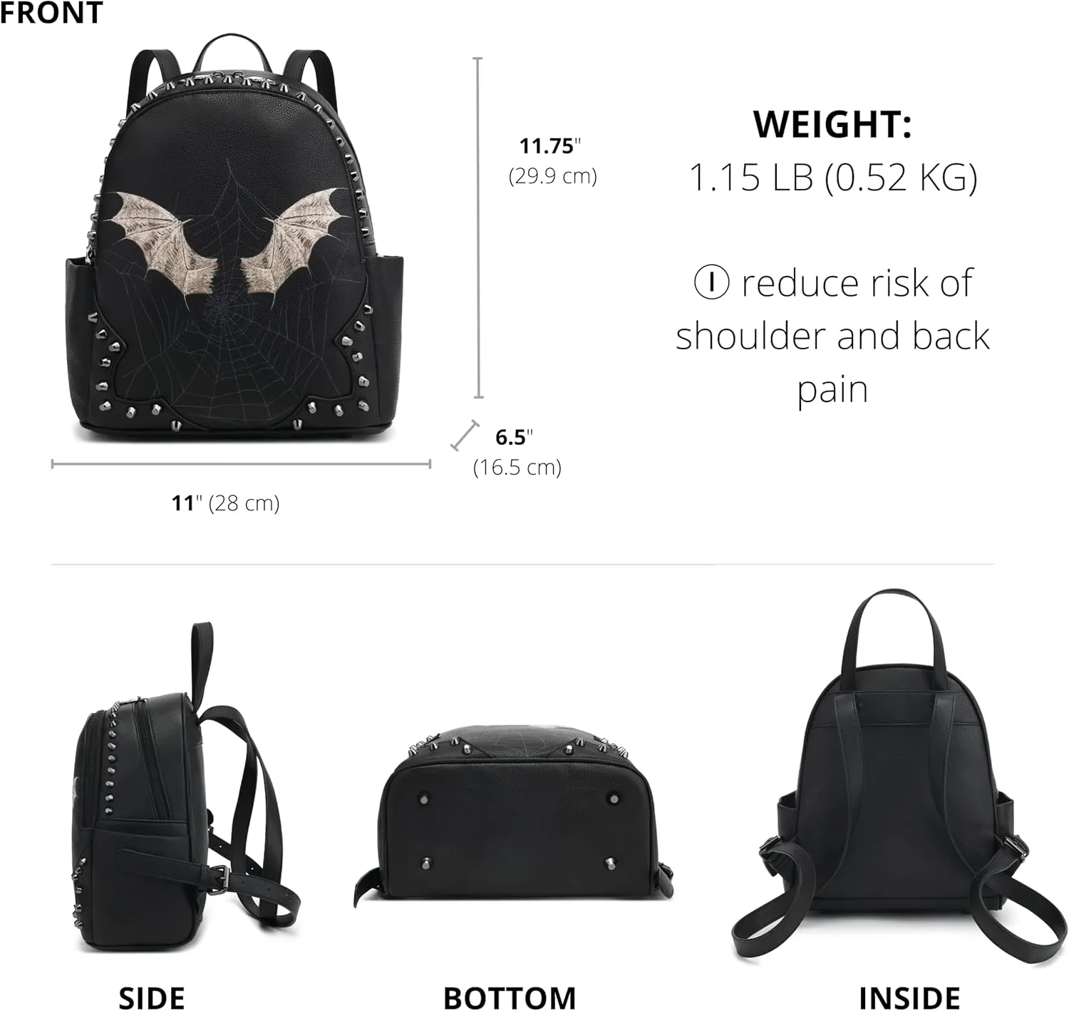 Scarleton Studded Skull Bag for Women, Vegan Leather Punk Rock Rivet Bag, Shoulder Bag H1417