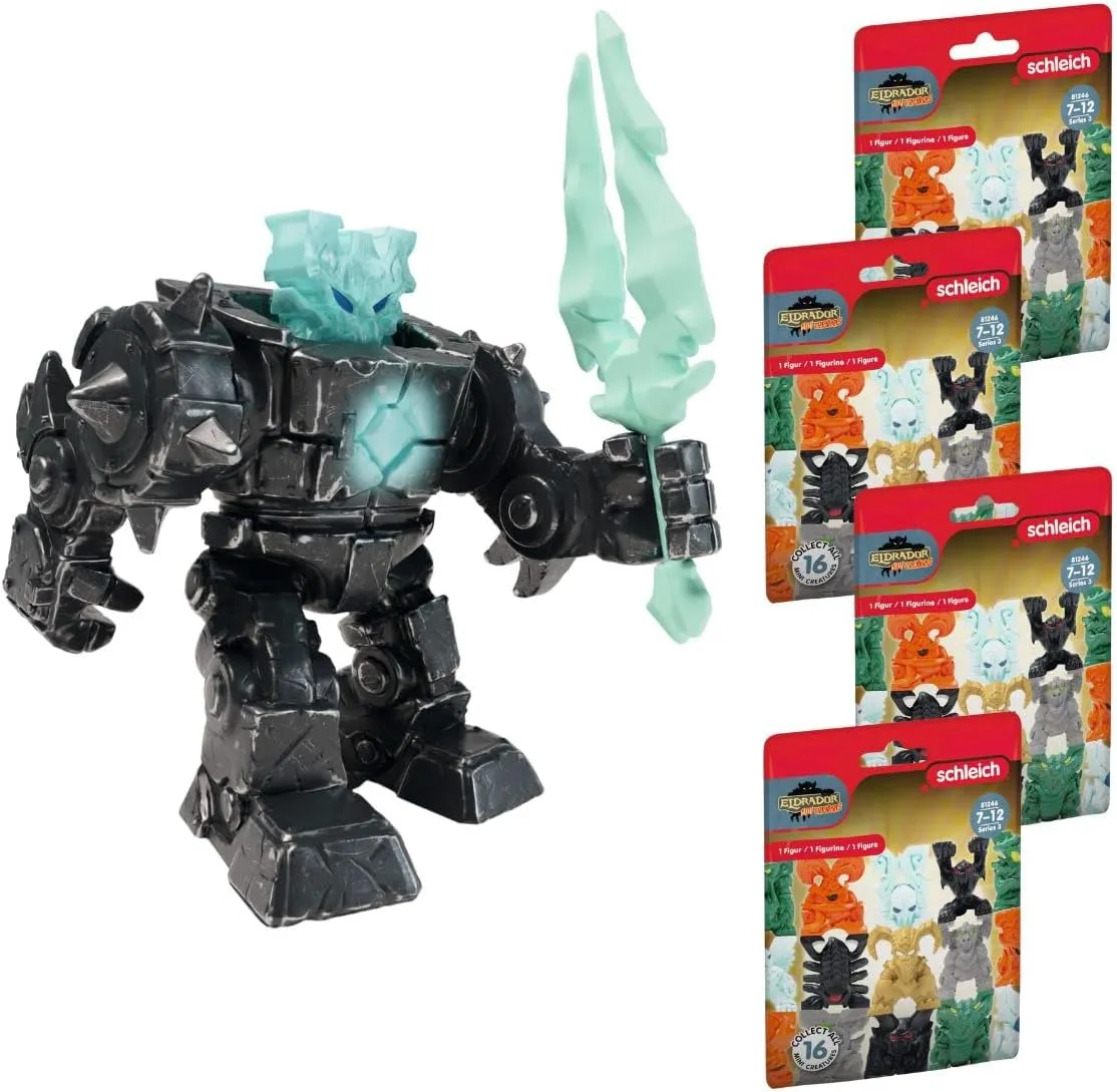 Schleich 7-Piece Eldrador Action Figure Set - Ice Robot, Creature, Weapon & 4 Surprise Toys