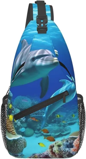 Seabed Coral Fish Dolphins Cross Chest Bag Diagonally Sling Bag for Men Women Crossbody Shoulder Bag Travel Hiking Daypack
