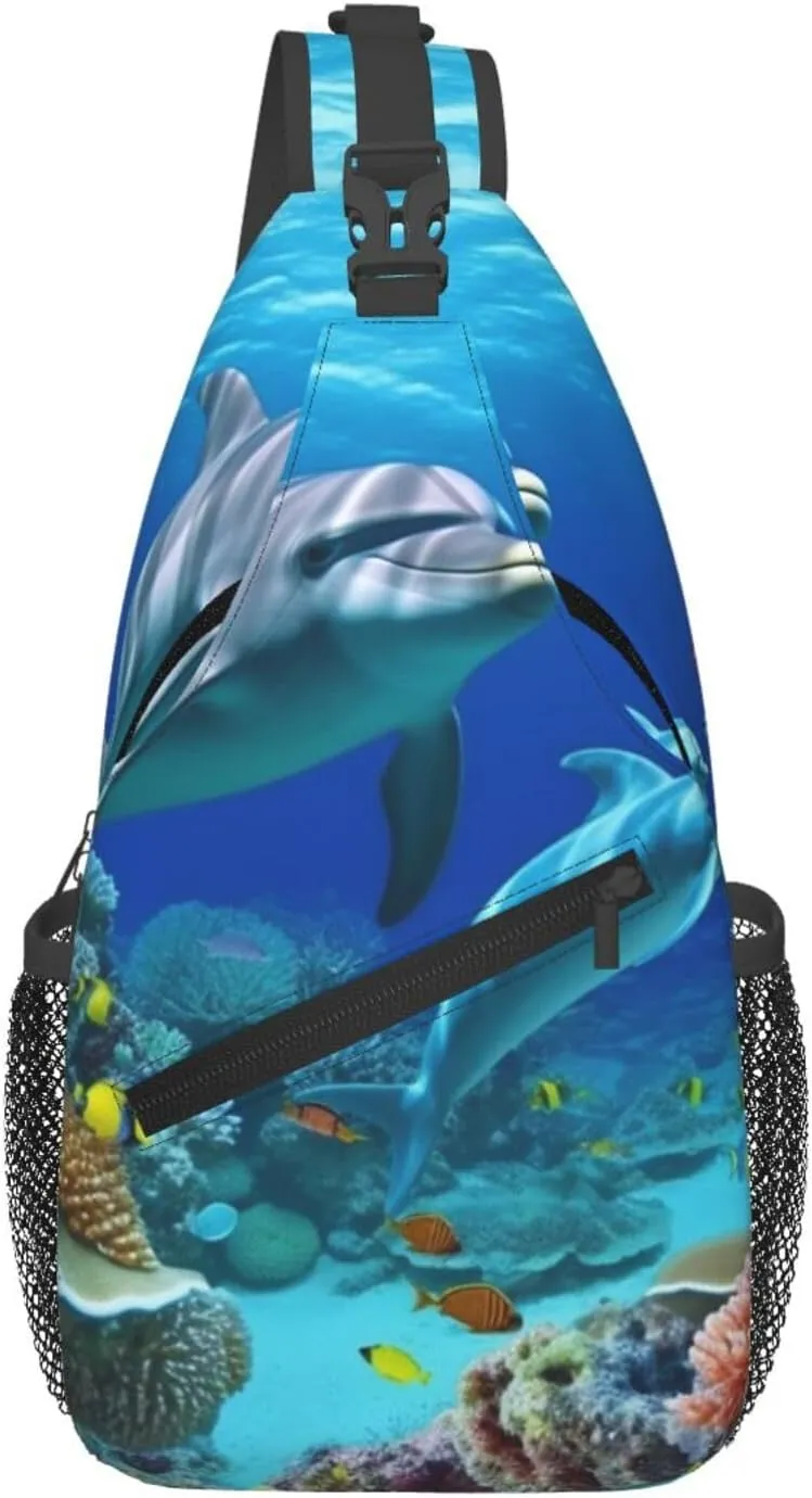 Seabed Coral Fish Dolphins Cross Chest Bag Diagonally Sling Bag for Men Women Crossbody Shoulder Bag Travel Hiking Daypack