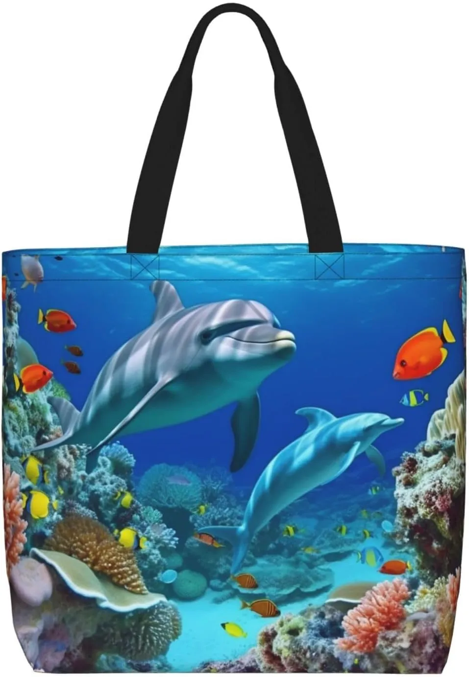 Seabed Coral Fish Dolphins Tote Bag for Women Hobo Handbags with Zipper Large Shoulder Bag Shopping Bags Travel Purse